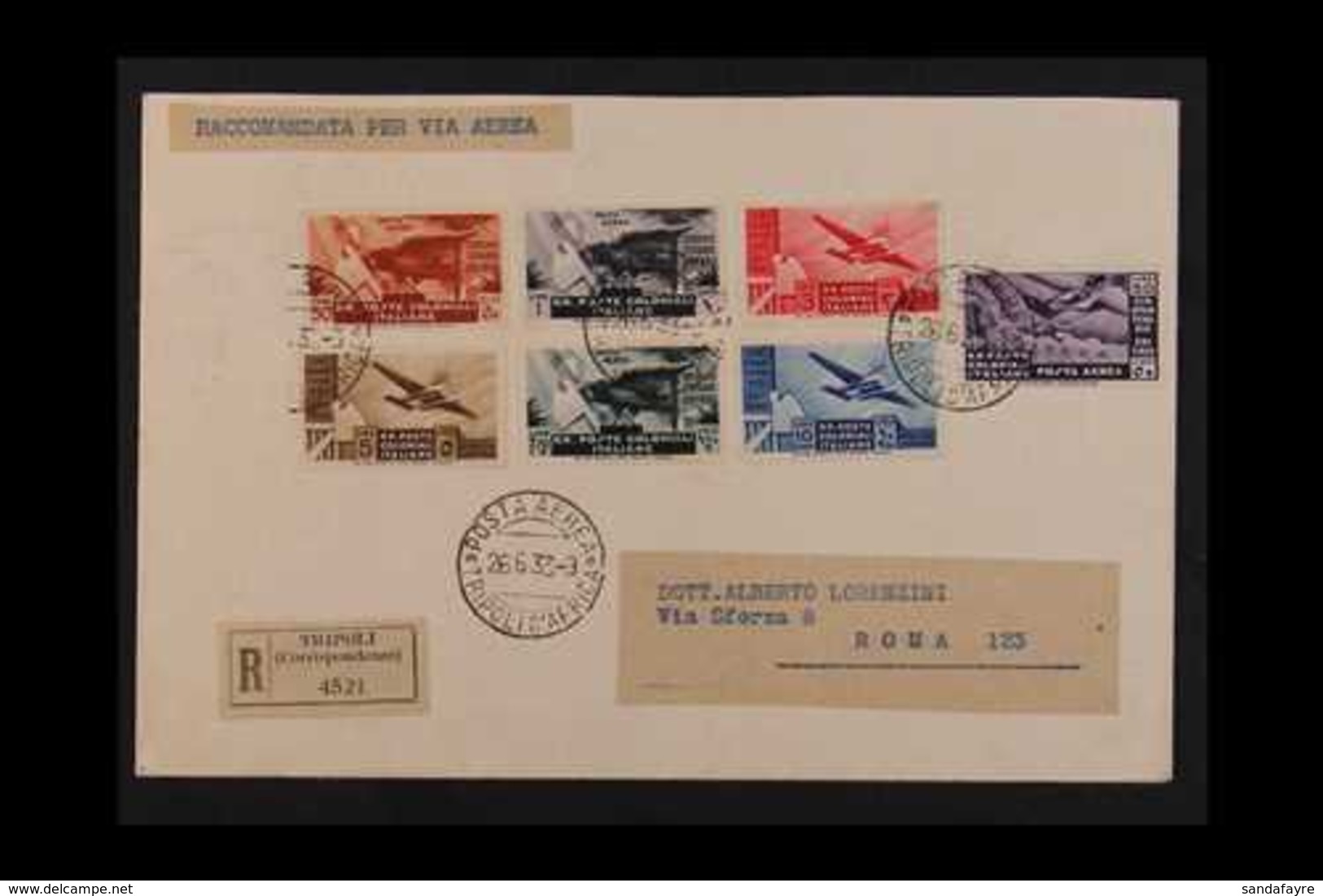 GENERAL ISSUES  1933 (26 June) Registered Air Cover To Rome Bearing 50th Anniversary Of Eritrea Air Complete Set (Sass.  - Sonstige & Ohne Zuordnung