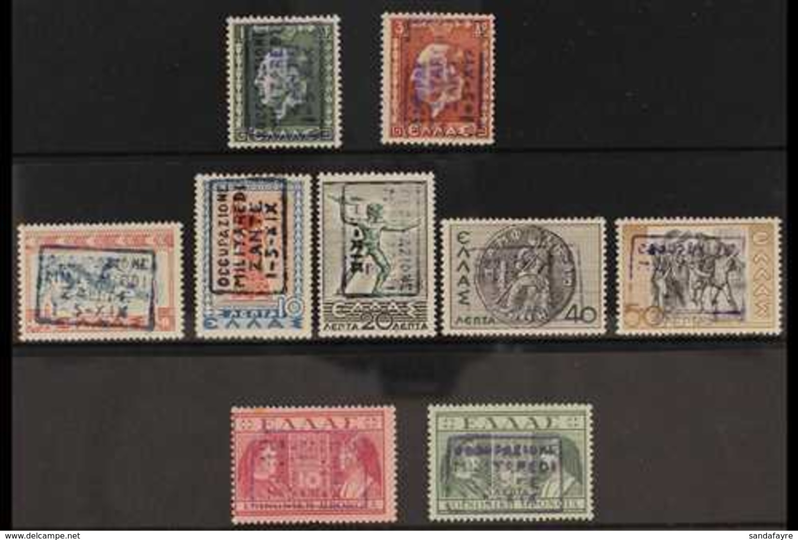 ITALIAN OCCUPATION OF ZANTE  1941 Boxed Handstamps On Stamps Of Greece With King George II Types 1d And 3d, "Mythologica - Sonstige & Ohne Zuordnung