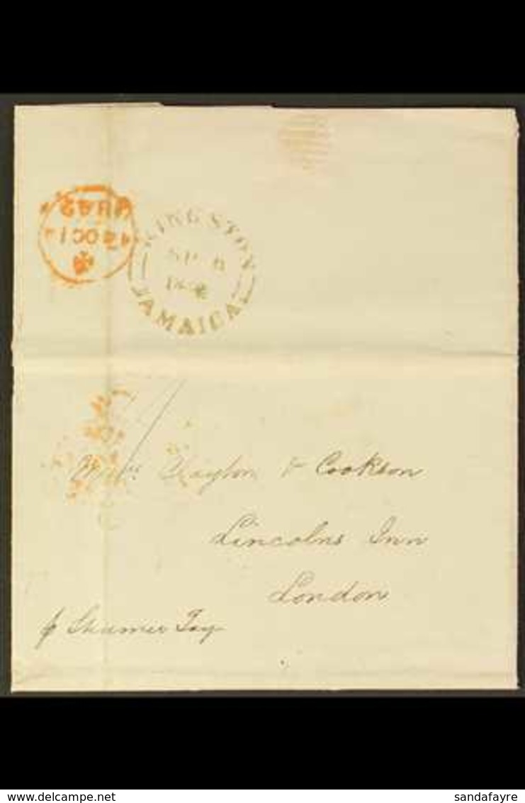 1842 (7 SEPT) ENTIRE LETTER  To London, Endorsed "Pr Steamer Tay" And Showing A Fine "KINGSTON / JAMAICA" Cds (type K6a) - Jamaica (...-1961)