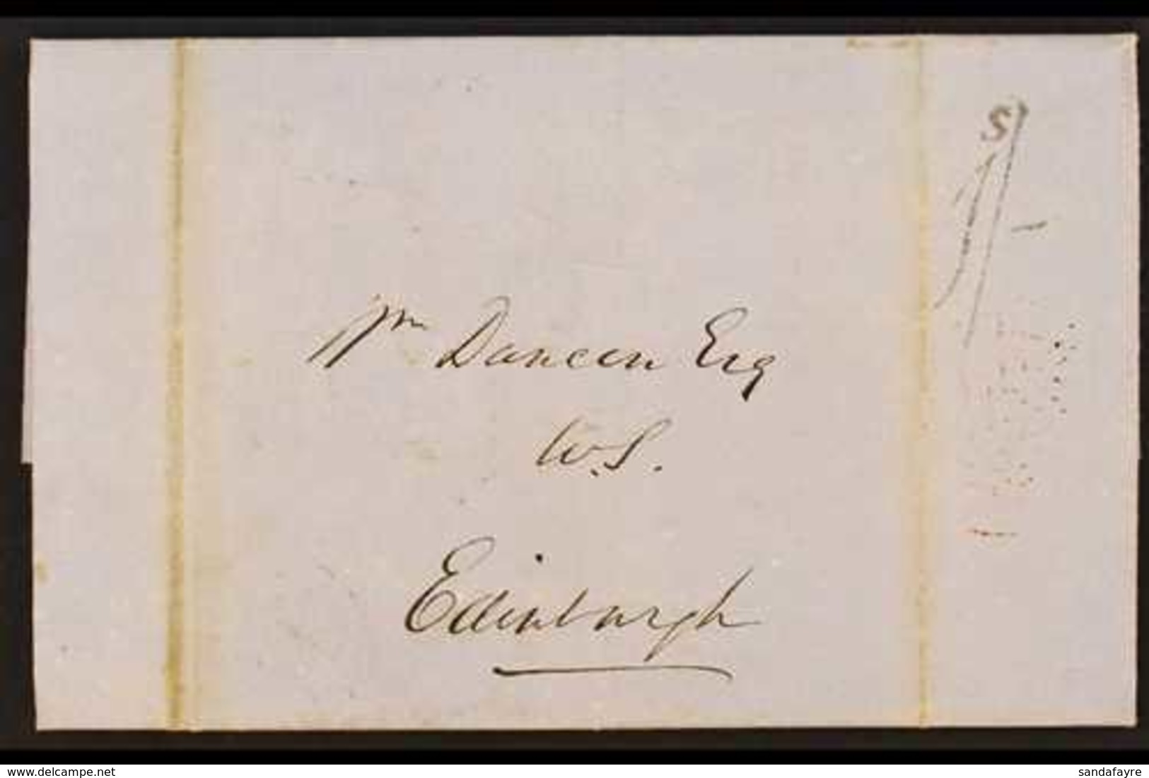 1850  (21 June) Entire Letter Addressed To Edinburgh, Bearing Black "1s/-" Handstamp, Plus "Kingston Jamaica" And Arriva - Jamaica (...-1961)