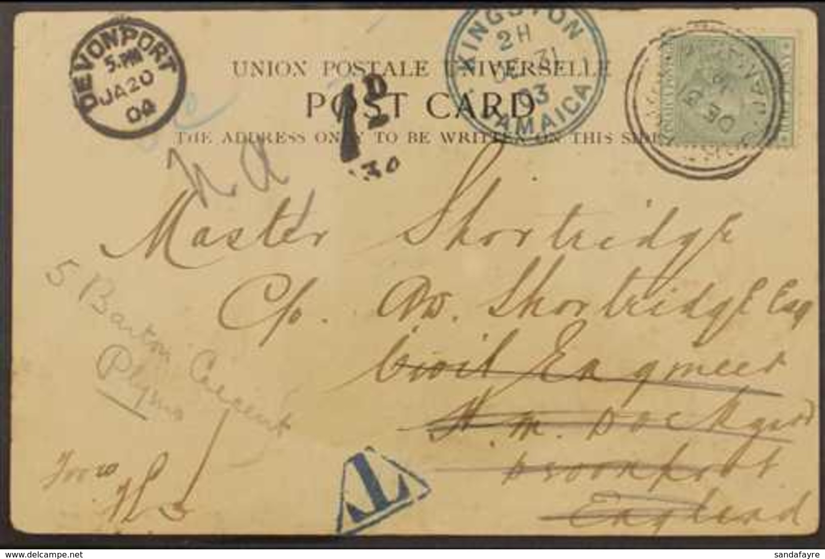 1903  (Dec 31) Redirected Picture Postcard Of 'Market Women' Addressed To England, Bearing ½d QV Stamp Tied By "Port Roy - Jamaica (...-1961)