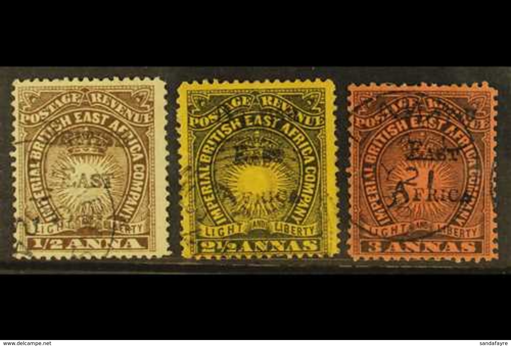 1895  ½a, 2½a, And 3a Handstamped "BRITISH EAST AFRICA", SG 33, 36, And 37, Fine Used. (3 Stamps) For More Images, Pleas - Vide