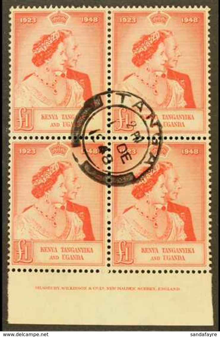 1948  £1 Scarlet Royal Silver Wedding, SG 158, Marginal Imprint BLOCK OF FOUR With Fine Central Cds Cancel. For More Ima - Vide