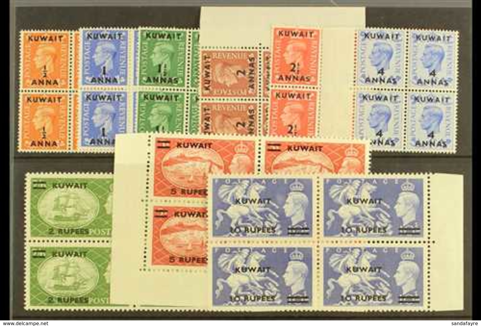 1950-4  KGVI GB Overprints Set In BLOCKS OF FOUR, SG 84/92, Fine, Never Hinged Mint (9 Blocks). For More Images, Please  - Kuwait