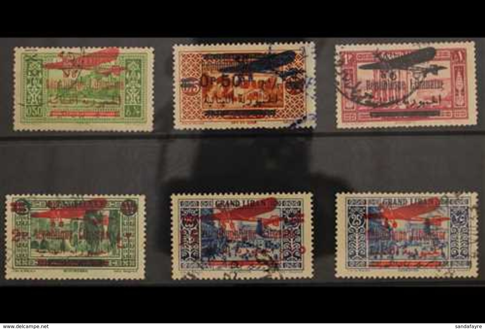 1929-30  Air Set Including Scarce 15p On 25p And 25p Bright Blue, SG 151/6, Very Fine Used. (6 Stamps) For More Images,  - Libanon