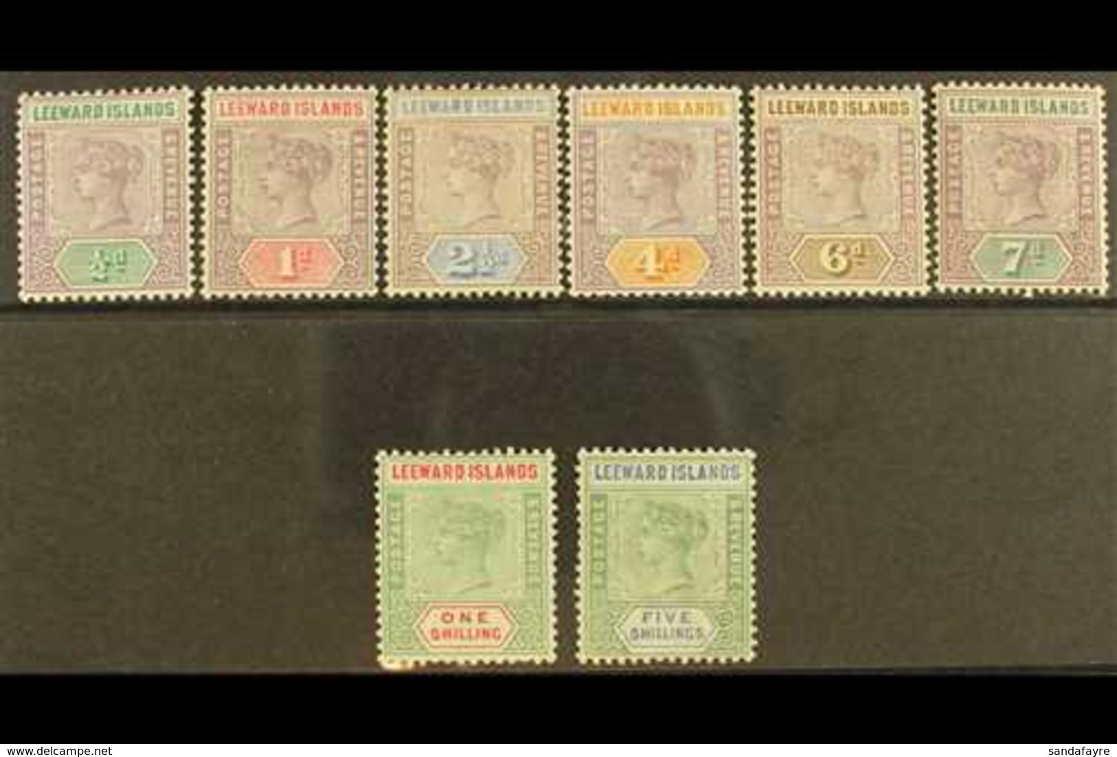 1890  Complete QV Key Plate Set, SG 1/8, Fine Mint. (8) For More Images, Please Visit Http://www.sandafayre.com/itemdeta - Leeward  Islands
