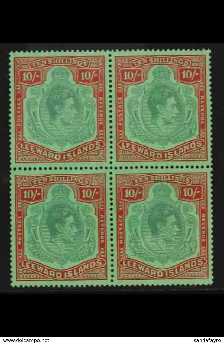 1938  10s Bluish Green And Deep Red On Green, Geo VI, SG 113, Superb Never Hinged Mint Block Of 4. For More Images, Plea - Leeward  Islands