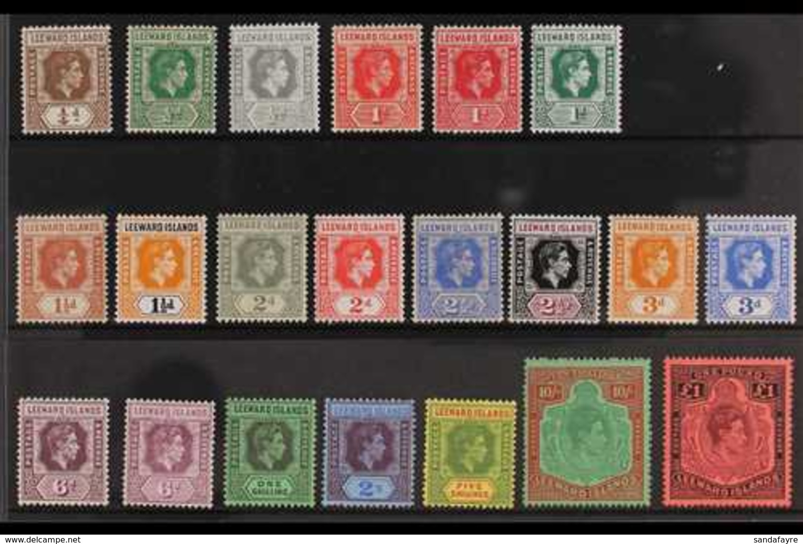 1938-51  KGVI Definitive Set Plus Two Paper/type Variants, SG 95/116, Very Fine Mint (21 Stamps) For More Images, Please - Leeward  Islands