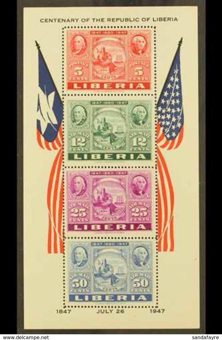 1947  Stamp Anniversary Perf Miniature Sheet, Mi Block 1A, Never Hinged Mint. For More Images, Please Visit Http://www.s - Liberia