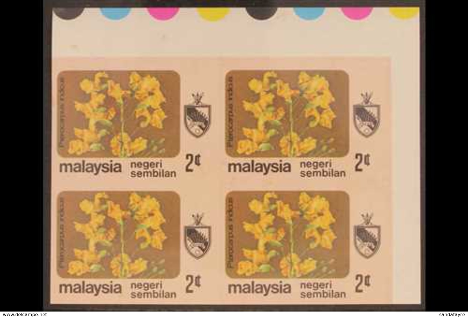 NEGRI SEMBILAN  1979 2c Flowers (SG 104), Superb Never Hinged Mint Upper Right Corner IMPERF BLOCK Of 4, Fresh & Attract - Sonstige & Ohne Zuordnung
