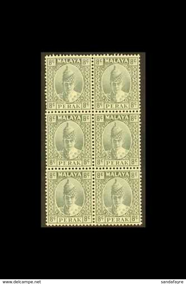 PERAK  1938-41 8c Grey, SG 110, Fine Mint (four Stamps Are Never Hinged) BLOCK Of 6, Fresh, Cat £240. (6 Stamps) For Mor - Sonstige & Ohne Zuordnung