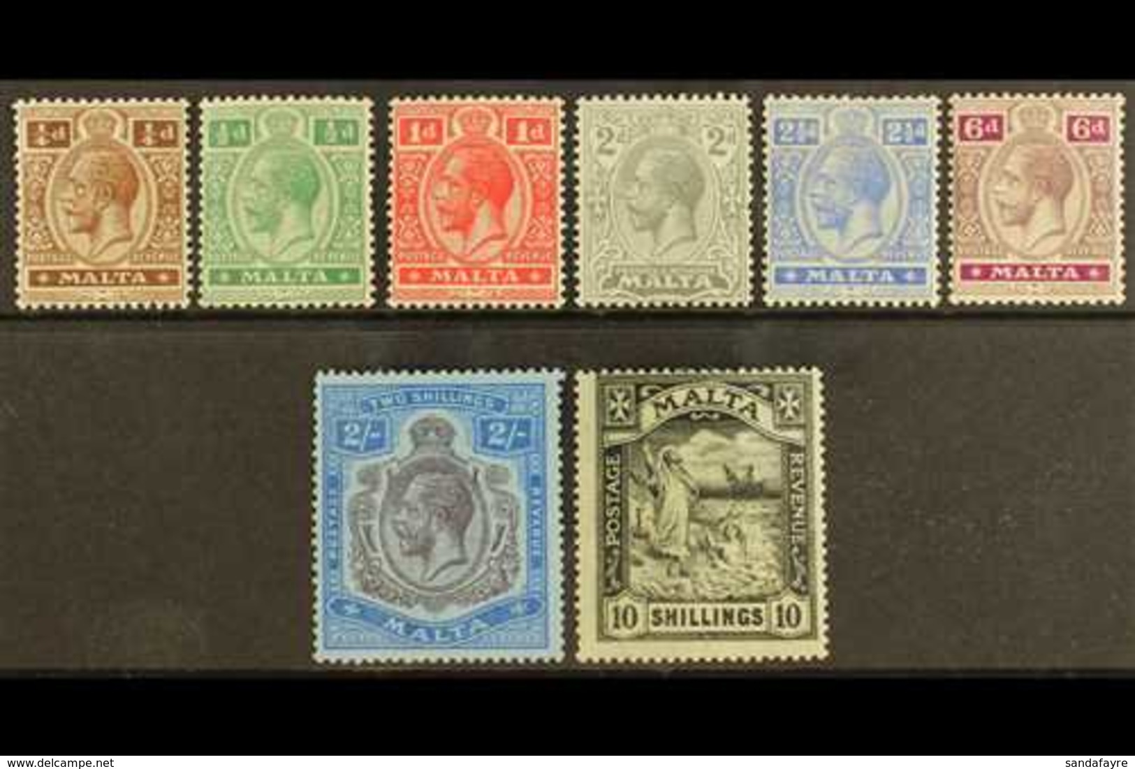 1921-22  Complete Definitive Set, SG 97/104, Fine Mint (8 Stamps) For More Images, Please Visit Http://www.sandafayre.co - Malta (...-1964)