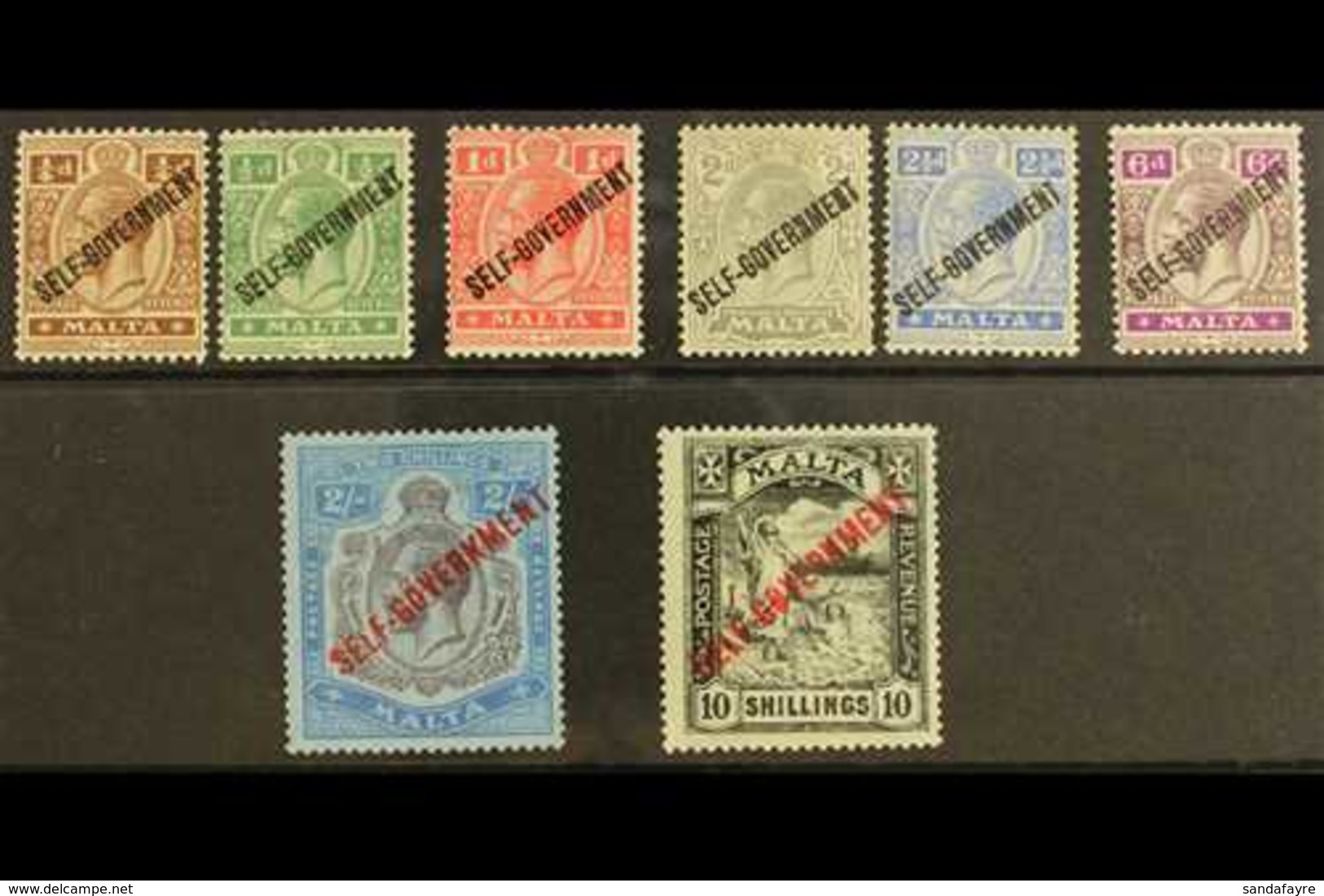 1922  Geo V Set To 10s, Wmk Script CA, Ovptd "Self-Government", SG 114/21, Complete Very Fine Mint, (8 Stamps) For More  - Malta (...-1964)