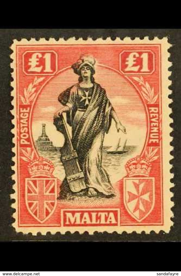 1922-26  £1 Black And Carmine-red, Watermark Sideways, SG 139, Fine Mint. For More Images, Please Visit Http://www.sanda - Malta (...-1964)