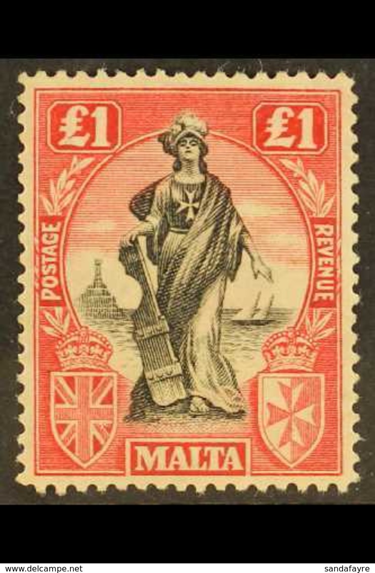 1922-26  £1 Black & Carmine-red Wmk Sideways, SG 139, Fine Mint, Fresh Colour. For More Images, Please Visit Http://www. - Malta (...-1964)