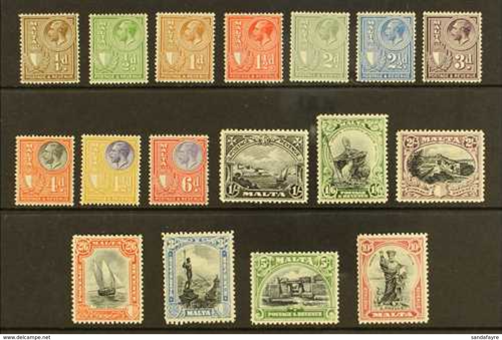 1930  Inscribed "Postage & Revenue" Complete Definitive Set, SG 193/209, Fine Mint. (17 Stamps) For More Images, Please  - Malta (...-1964)