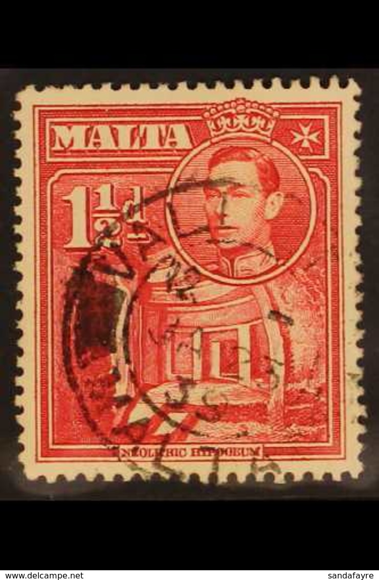 1938  1½d Scarlet, Variety "Broken Cross", SG 220a, Very Fine Used. RPS Cert. For More Images, Please Visit Http://www.s - Malta (...-1964)