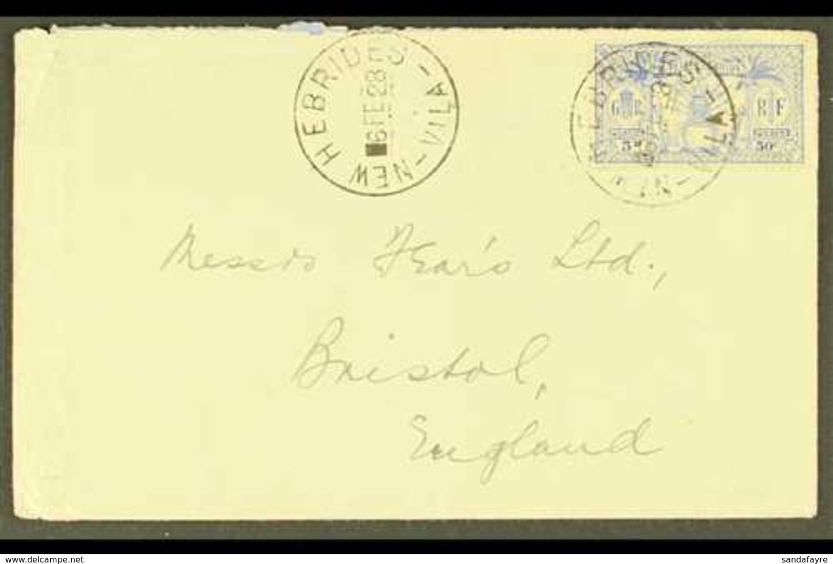 ENGLISH  1928 (Feb) Neat Commercial Cover To England, Bearing 1925 5d Ultramarine Tied By Crisp "NEW HEBRIDES VILA" Cds. - Sonstige & Ohne Zuordnung