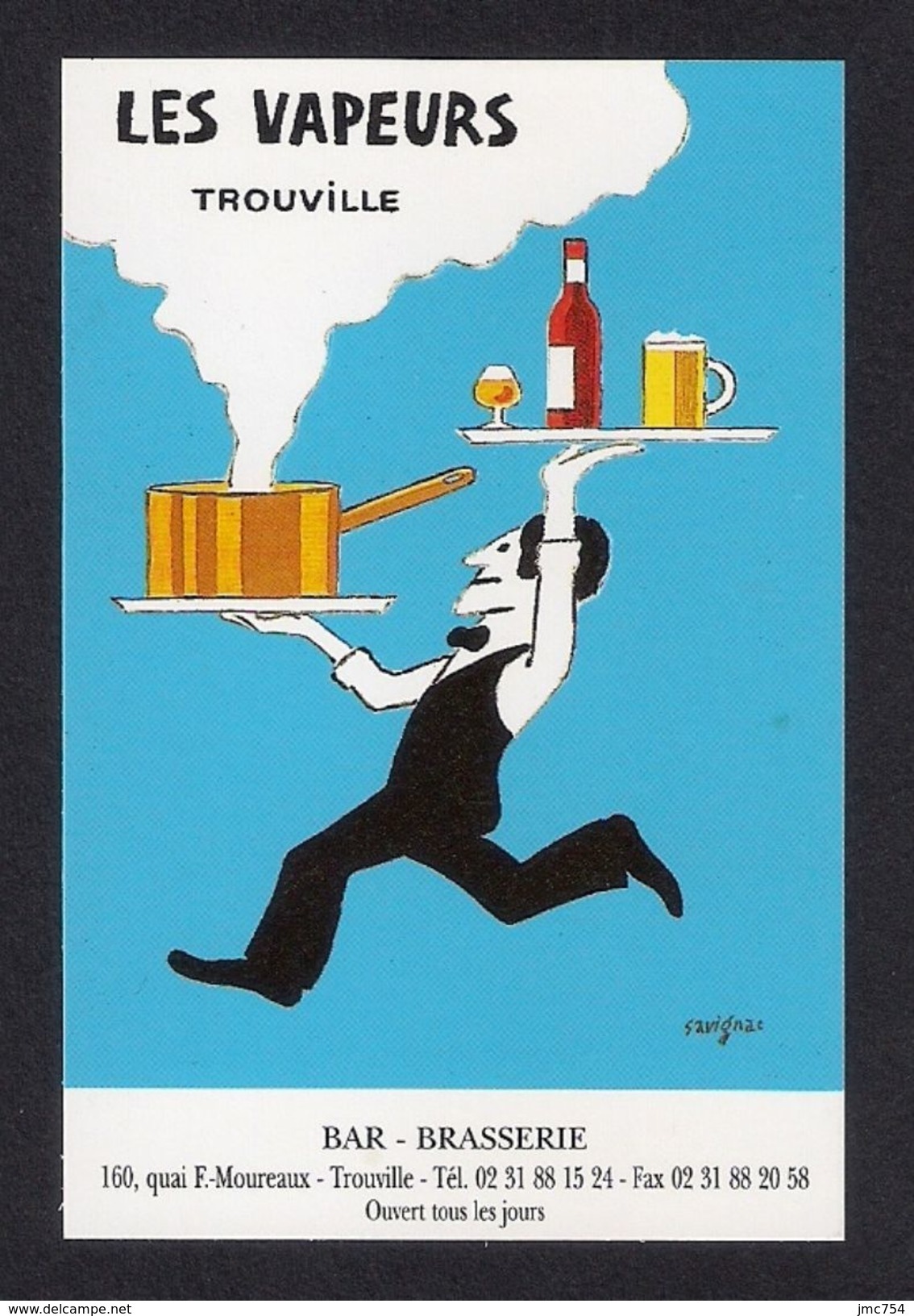 Carte De Visite.  Bar Brasserie Les Vapeurs à Trouville Illustrée Par Savignac - Visiting Cards
