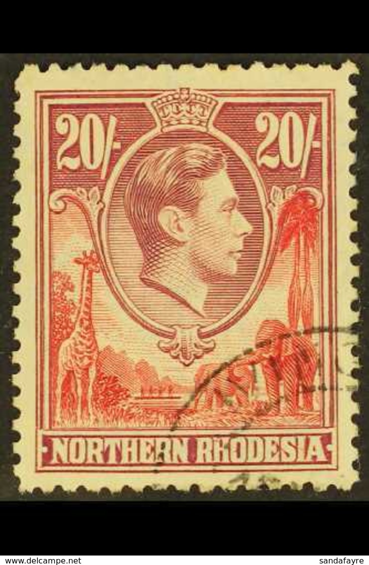 1938  20s. Carmine-red And Rose-purple, SG 45, Fine Cds Used.  For More Images, Please Visit Http://www.sandafayre.com/i - Nordrhodesien (...-1963)