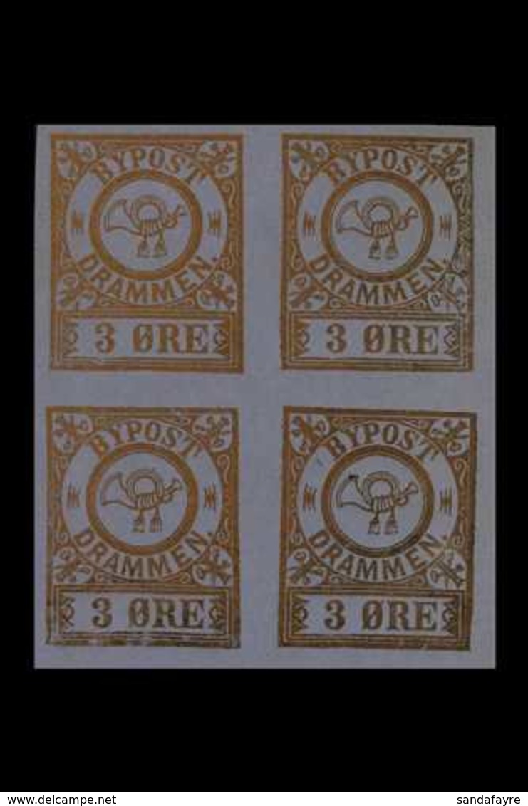 LOCAL BYPOST STAMPS  DRAMMEN 1888 (July) 3o, 5o & 10o Imperf BLOCKS Of 4, Unhinged Unused No Gum, And 1888 (Dec) 3o & 5o - Sonstige & Ohne Zuordnung