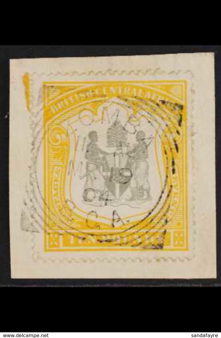 1897-00  £10 Black And Yellow Wmk Crown CC, SG 52, Very Fine Used Tied To Piece By ZOMBA Mr 19 04 Squared Circle Postmar - Nyassaland (1907-1953)