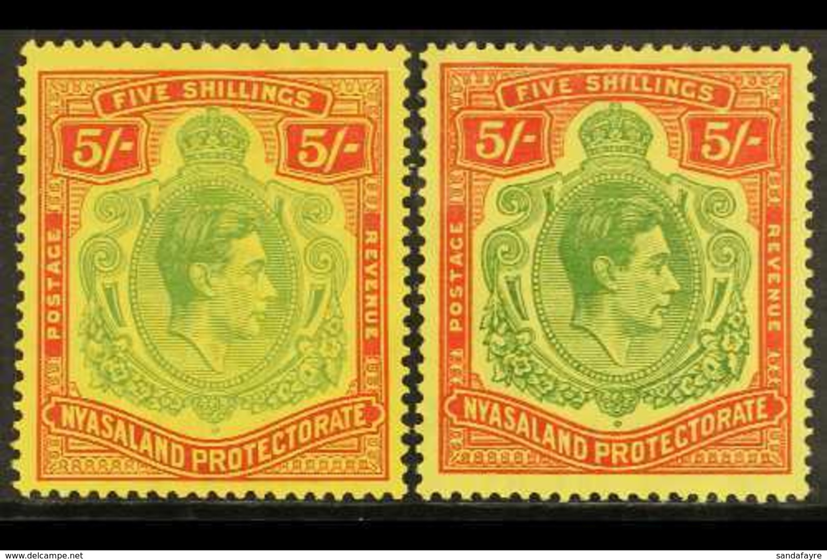 1938-44  5s Both Chalky And Ordinary Papers, SG 141/141a, Fine Mint. (2 Stamps) For More Images, Please Visit Http://www - Nyassaland (1907-1953)