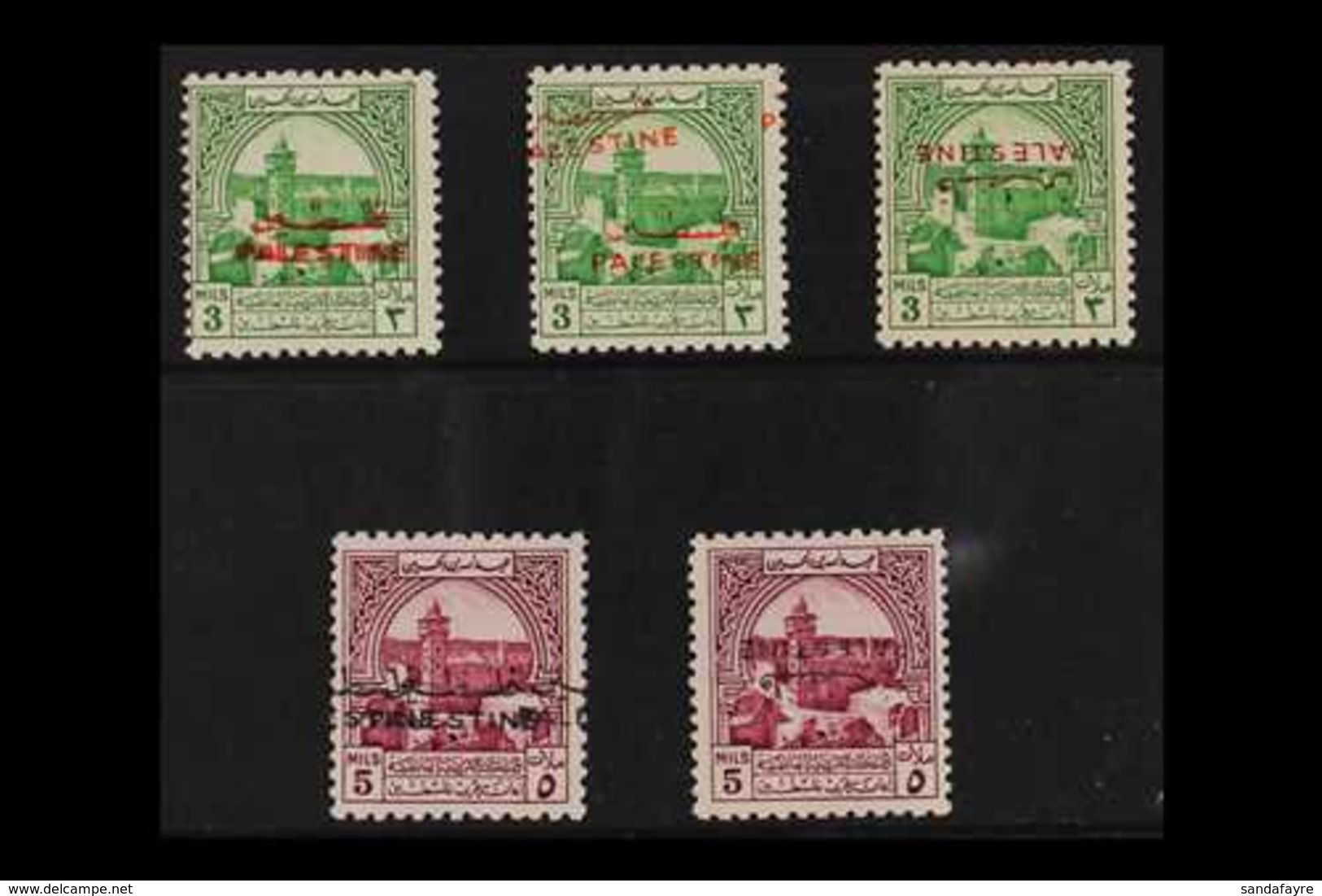 JORDANIAN OCCUPATION  VARIETIES 1949 Obligatory Tax Overprints Superb Mint Group Of All Different Overprint Errors, Incl - Palästina