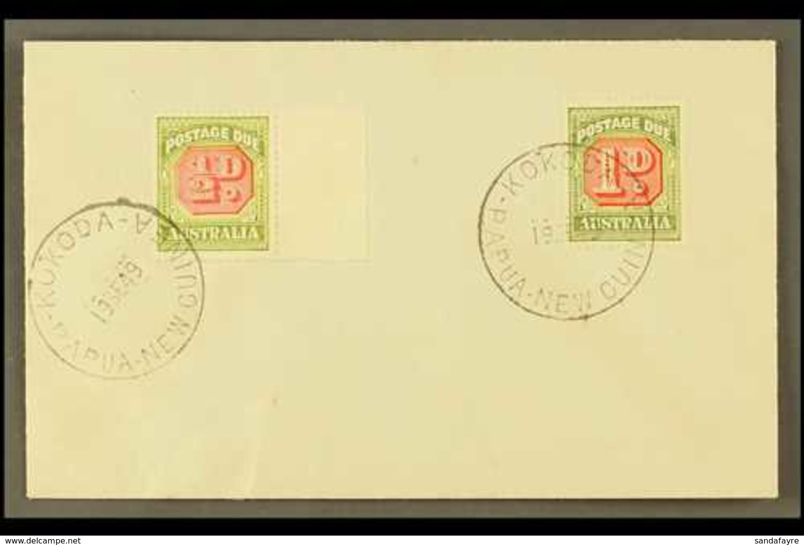1949  (Sept) Pretty Little Unaddressed Envelope, Bearing Australia ½d And 1d Postage Due Stamps, Each Tied By Crisp KUDO - Papua-Neuguinea