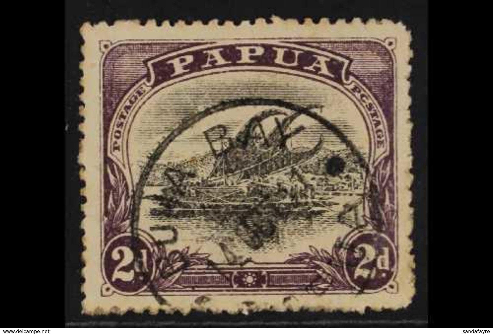 1910-11  2d Black & Dull Purple Lakatoi With 'C' FOR 'O' IN 'POSTAGE' Variety, SG 77a, Fine Cds Used With Nice "Buna Bay - Papua-Neuguinea