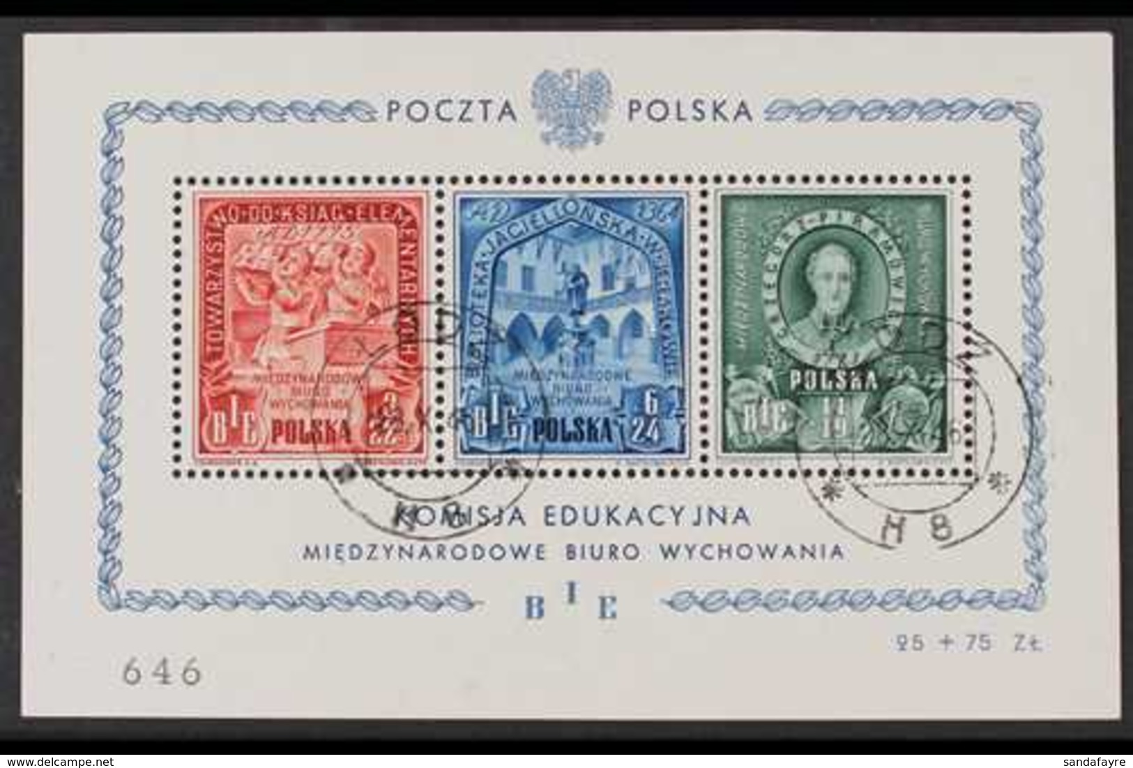 1946  Education Miniature Sheet (Michel Block 9, SG MS571d), Superb Cds Used Cancelled By "Lodz 28. X. 46" Cds Cancels,  - Sonstige & Ohne Zuordnung