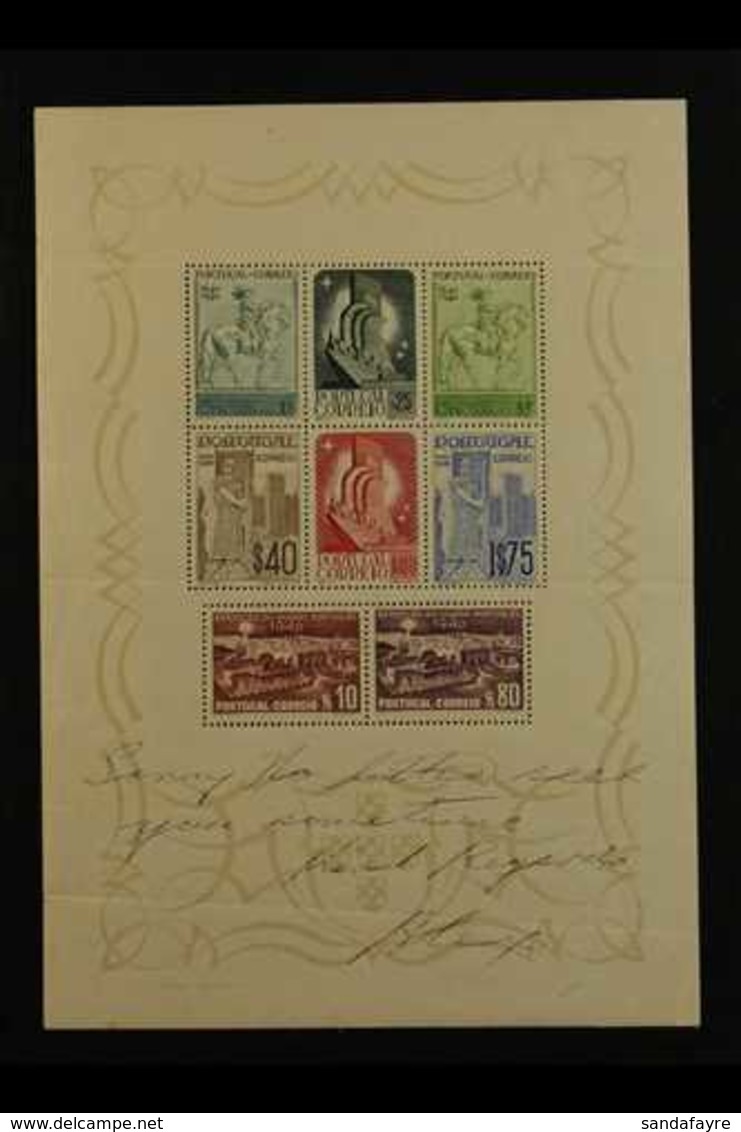 1940  Portuguese Centenaries Miniature Sheet (SG MS919a, Mi Block 2, Scott 594a), Never Hinged Mint, Handwritten Message - Sonstige & Ohne Zuordnung