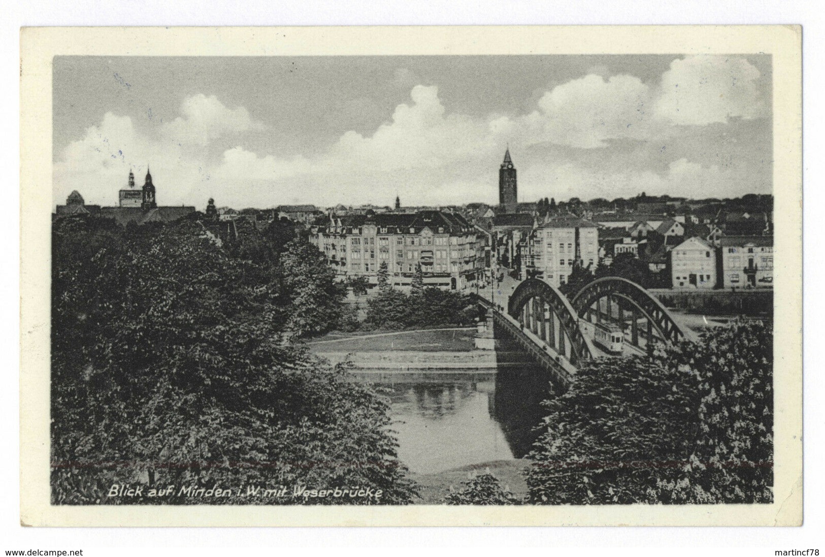 Minden I.W. Blick Auf Weserbrücke 1950 Postkarte Ansichtskarte - Minden