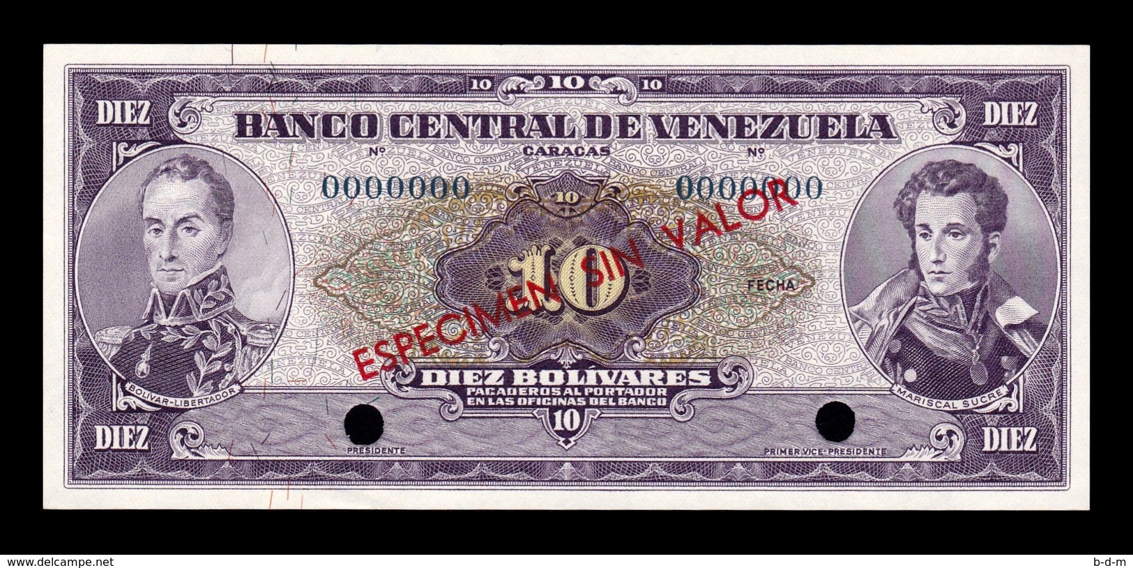 Venezuela 10 Bolívares 1963 Pick 45s Specimen SC UNC - Venezuela