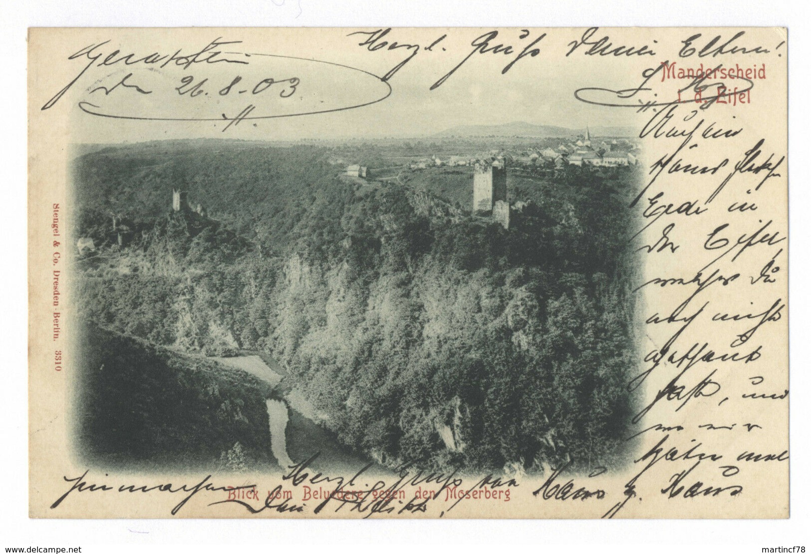 Manderscheid Eifel Blick Vom Belvedere Gegen Den Moserberg 1903 - Manderscheid