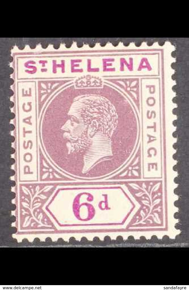 1913 SPLIT "A" VARIETY.  KGV 6d Dull & Deep Purple, Variety "Split "A", SG 86a, Very Fine Mint. A Lovely Example Of This - St. Helena