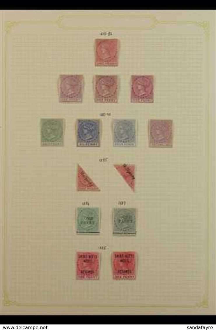 1870-1887 MINT COLLECTION  On A Page, Includes 1870-82 Perf 12½ 1d Dull Rose & 1d Magenta (x3 Shades) Unused, 1882-90 Va - St.Christopher-Nevis & Anguilla (...-1980)