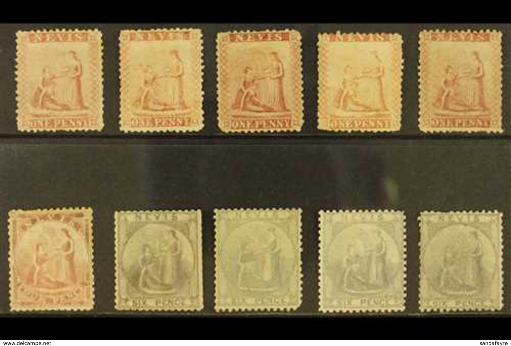 1862  Recess Printed 1d (5), 4d And 6d (4), SG 1/3,  Mint Or Unused, Some With Faults But Excellent For Plating. (10 Sta - St.Christopher-Nevis & Anguilla (...-1980)