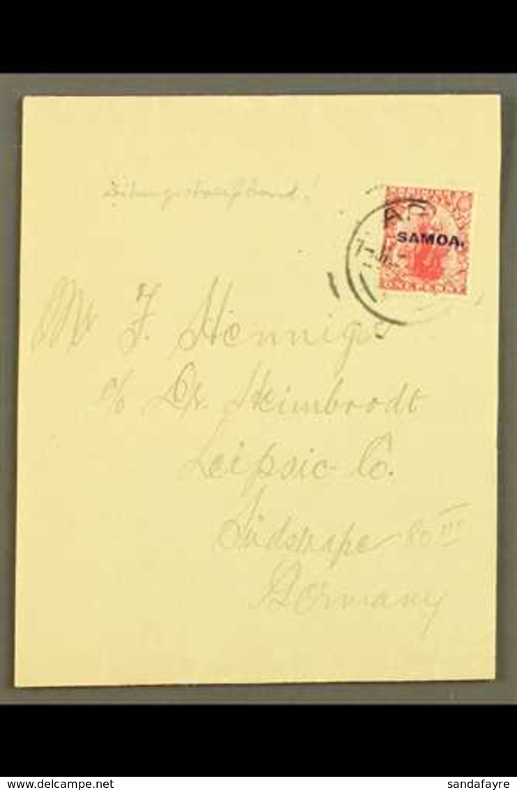 1921  Plain WRAPPER To Germany, Sent At 1d Rate, Apia 07.01.21 Postmark, Scarce Item. For More Images, Please Visit Http - Samoa (Staat)