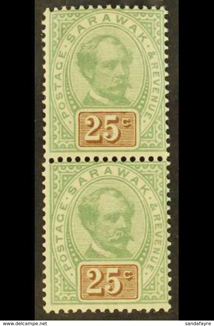 1888-95  25c Green And Brown, SG 18, Superb Mint VERTICAL PAIR, The Lower Stamp Never Hinged. (2 Stamps) For More Images - Sarawak (...-1963)