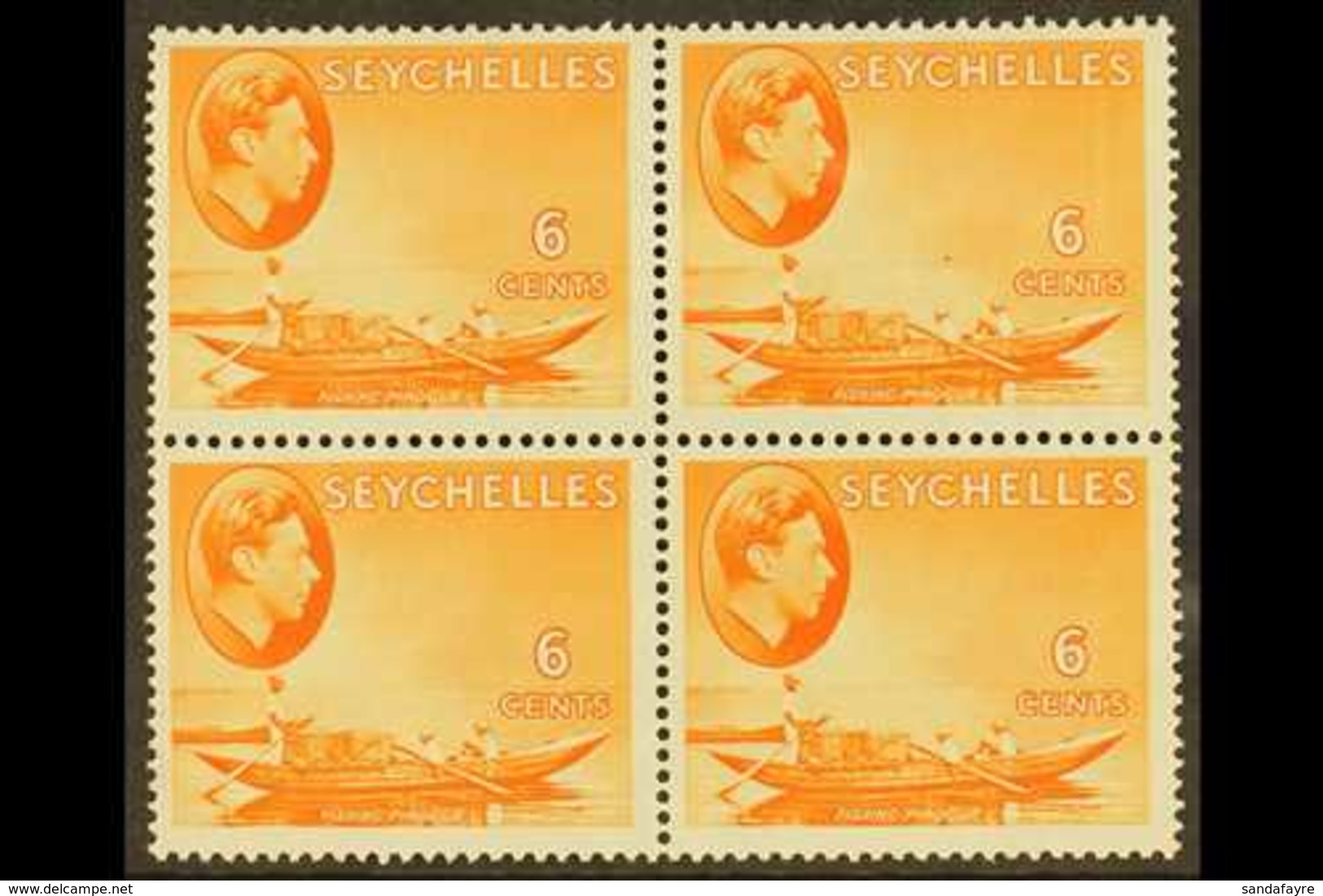 1938-49 NHM MULTIPLE  6c Orange On Chalky Paper, SG 137, Block Of 4, Never Hinged Mint. Lovely, Post Office Fresh Condit - Seychellen (...-1976)