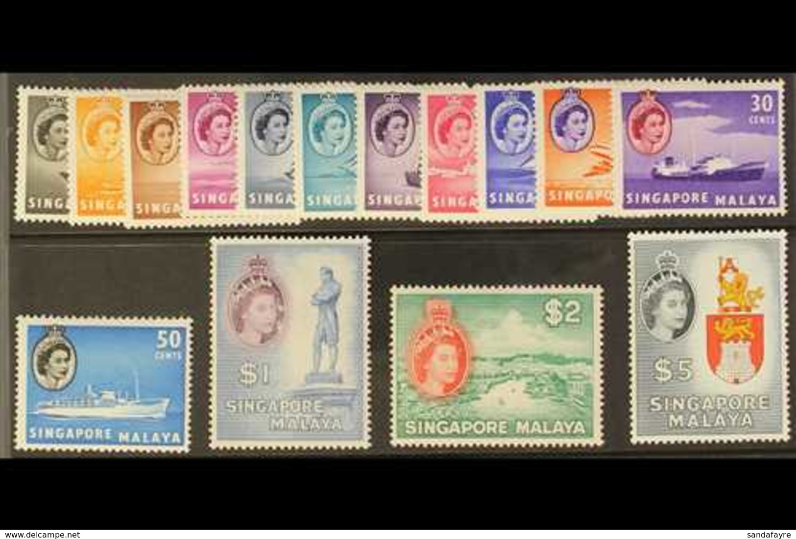 1955-59  Definitives Complete Set, SG 38/52, Very Fine Never Hinged Mint. (15 Stamps) For More Images, Please Visit Http - Singapore (...-1959)