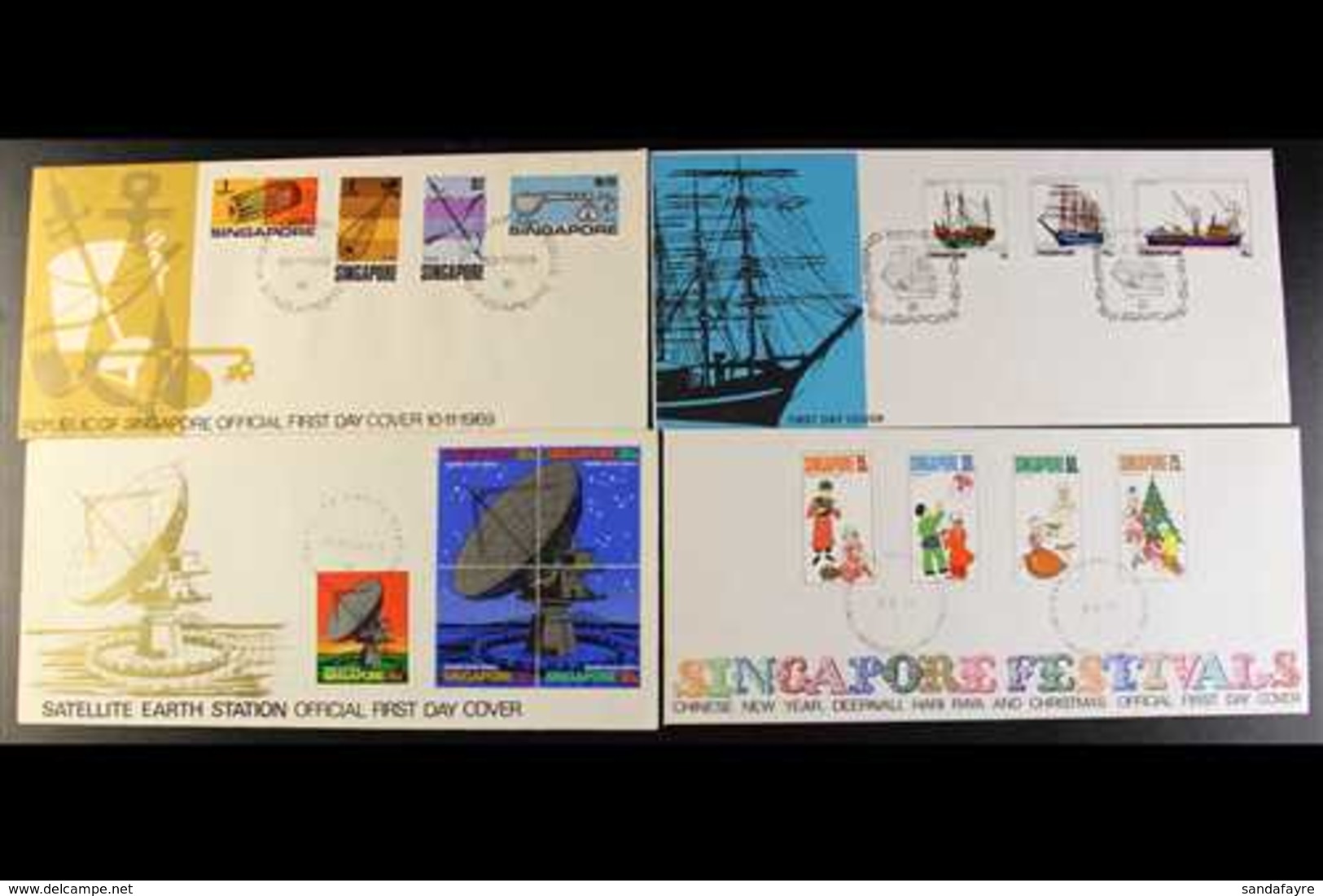 1969-1973  All Different Illustrated Unaddressed First Day Covers, Inc 1969 1c, 4c, $2 & $5 Defins, 1971 Art, Festivals  - Singapore (...-1959)