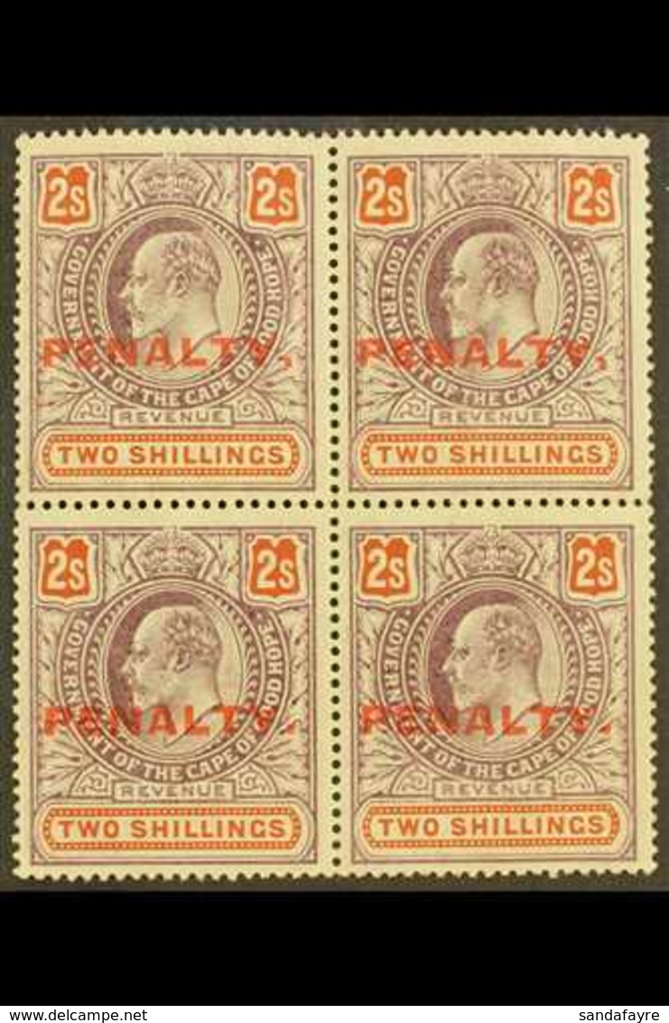 CAPE OF GOOD HOPE  REVENUE - 1911 2s Purple & Orange, Ovptd "PENALTY" In A BLOCK OF FOUR, Barefoot 4, Never Hinged Mint, - Ohne Zuordnung