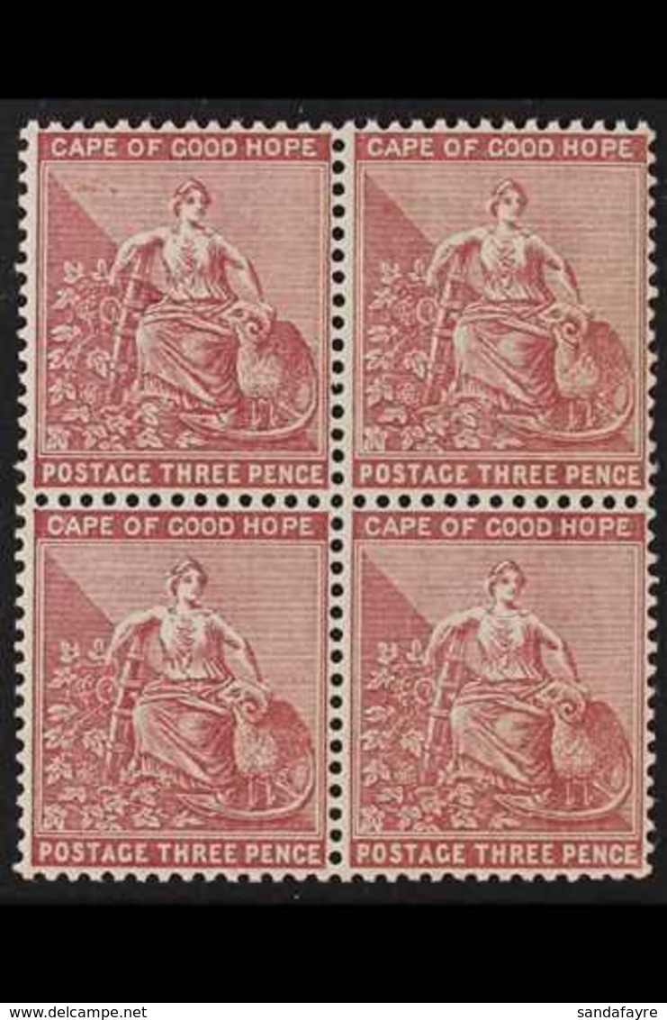 CAPE OF GOOD HOPE  3d Deep Claret, Hope, Wmk CA, SG 43a, Very Fine Never Hinged Mint Block Of 4. For More Images, Please - Ohne Zuordnung