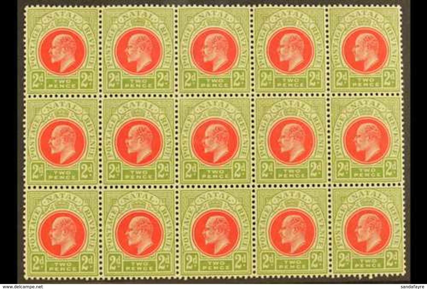 NATAL  1902-03 2d Red & Olive Green, SG 130, BLOCK Of 15 (5 X 3), Never Hinged Mint (15 Stamps) For More Images, Please  - Ohne Zuordnung