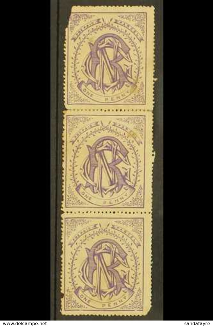 NATAL  NATAL GOVERNMENT RAILWAY 1880 1d Violet Unused Vertical Strip Of Three (top Pair Reattached), Faults As Usual, Ve - Ohne Zuordnung