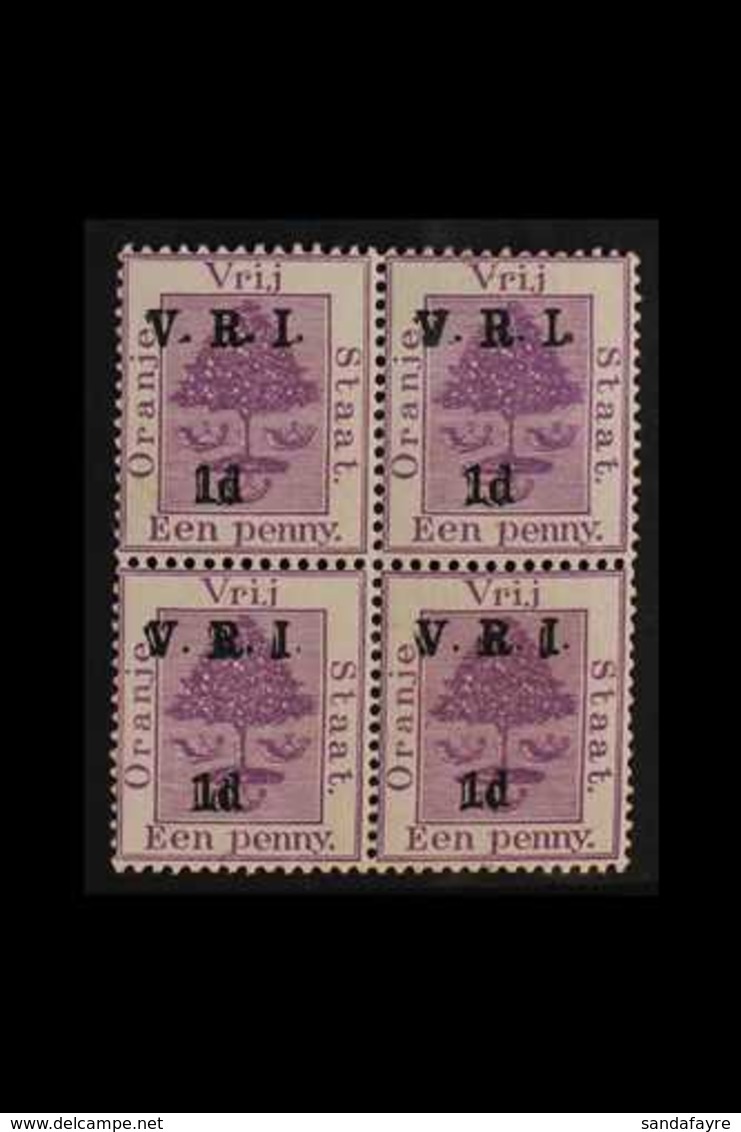 ORANGE FREE STATE  1900 1d On 1d Purple, Raised Stops, Variety "surcharge Double", SG 113h, Superb Mint Block Of 4 (2og, - Ohne Zuordnung