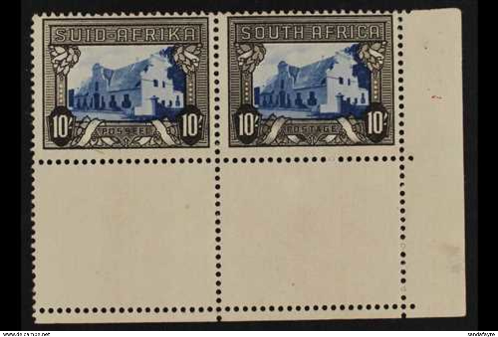 1933-48  10s Blue & Blackish Brown, SG 64c, Corner Marginal Pair, Never Hinged Mint. For More Images, Please Visit Http: - Ohne Zuordnung