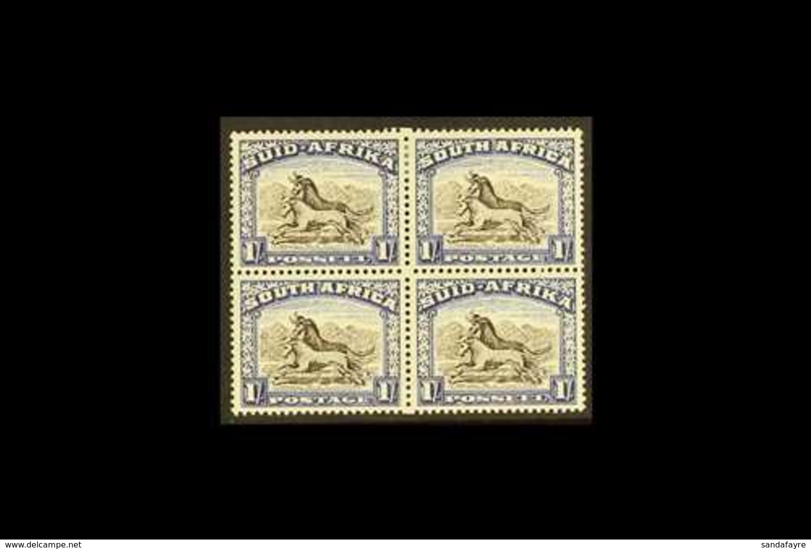 1947-54  1s Blackish Brown & Ultramarine, Issue 5, MISSING PERF HOLE At Centre Of Block Of 4, Union Handbook V4, SG 120a - Ohne Zuordnung